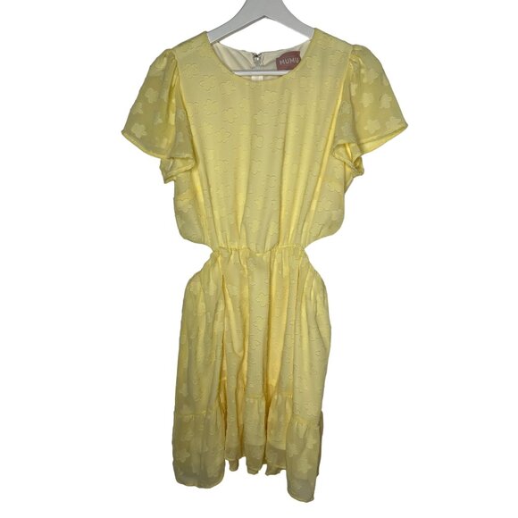 Show Me Your Mumu Dress Womens Sz Medium Mini Short Sleeve Cut Out Yellow Boho - Picture 1 of 12